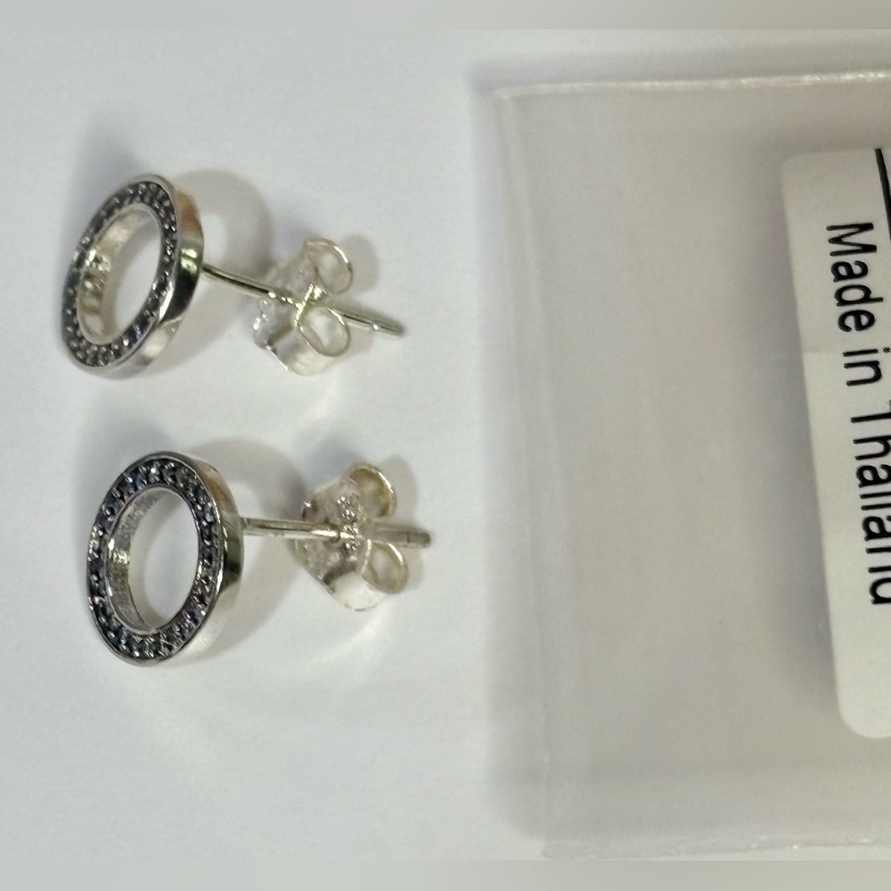 Pandora 925 Silver Sparkling Silver Circle Earrings - Picture 7 of 9